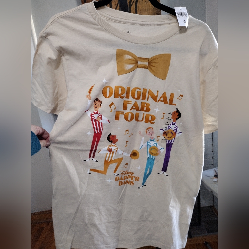 Disney Cream Short Sleeve Tee with Gold Bow & Multicolor Fab Four Graphic